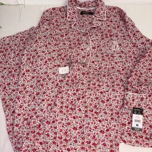 Lauren Ralph Lauren red white Pajama Set Floral Print Long Sleeve Button Up XL